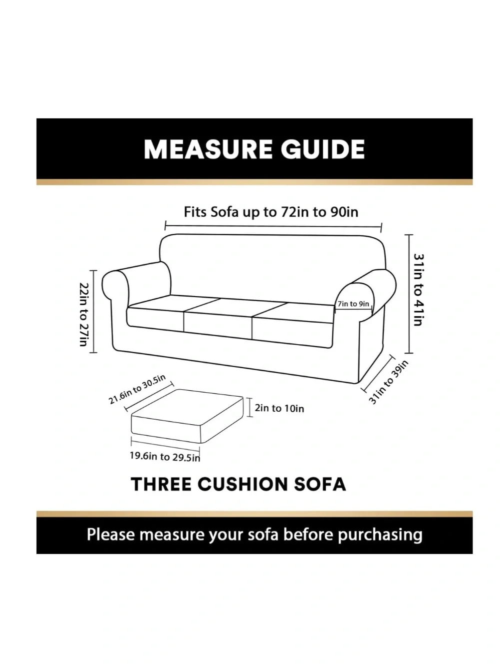 Modern Sofa Slipcover Pet-Friendly 3 Pc. Set SIZE LARGE 72-90” - GRAY VELVET